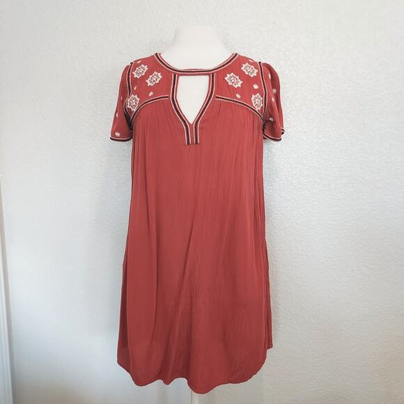 Abercrombie & Fitch Rust Red Embroidered Tunic Dress Size S - Picture 1 of 10